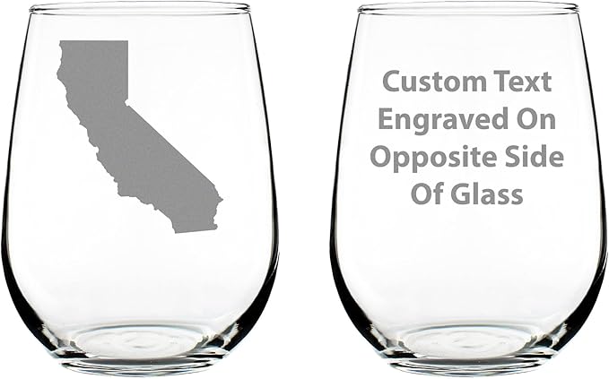 Custom California State Outline - Personalized Stemless Wine Glass - State Themed Drinking Decor and Gifts for Californians - Large 17 Ounce - Customized Wine Glass Gift