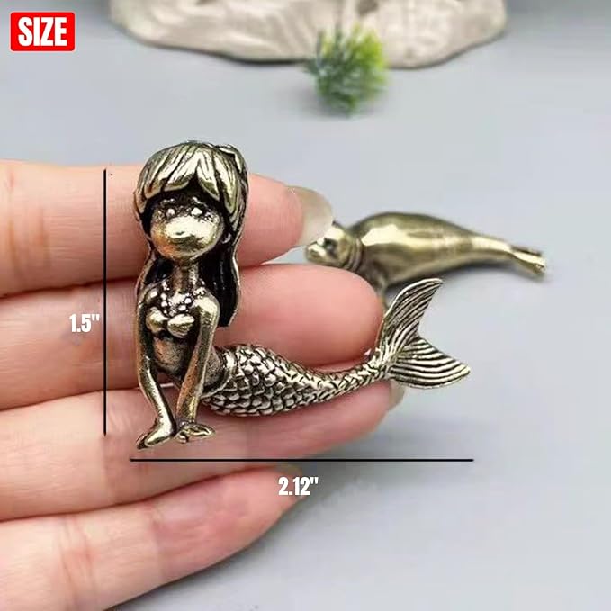 Small Brass Metal Statue,Mermaid Brass Figurine,Solid Copper Decorations,Tea Pet Home Decorations,Fung Shui Statue for Housewarming,Collection Gifts