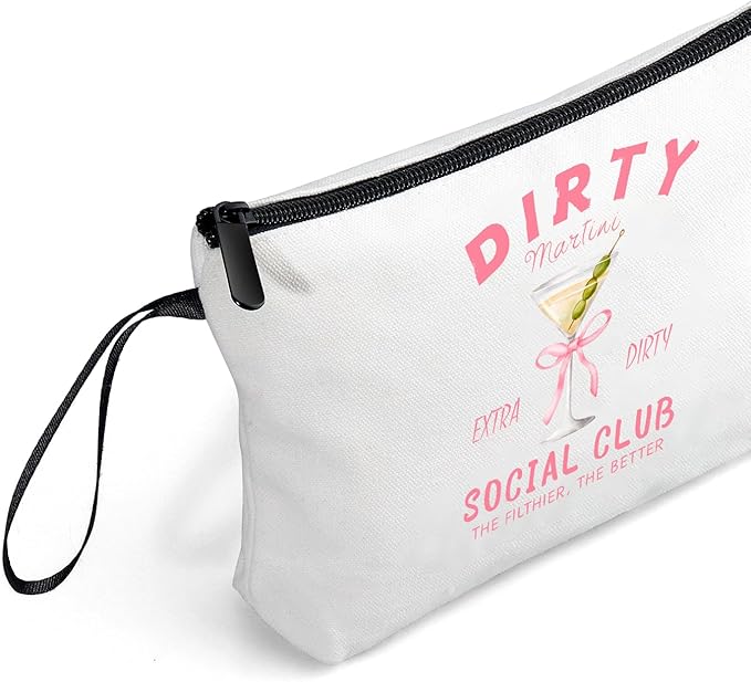 Dirty Martini Gift Cocktail Funny Unique Birthday Drink Accessories for Women Female Coworker Friend Sister Bartender Mixologist Alcohol Lover Makeup Cosmetic Bag Valentine's day