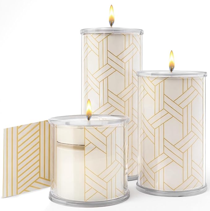 Reusable Interchangeable Candle, Decorative Wrap Design, Customizable Holiday Home Décor, Refillable Giftable Accent for Seasonal Styling
