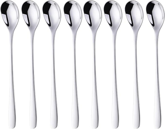 Buyer Star 8-Inch Long Handle Iced Tea Spoons, Ice Cream Spoon, Stainless Steel Cocktail Stirring Spoons, Set of 8 (Silver)