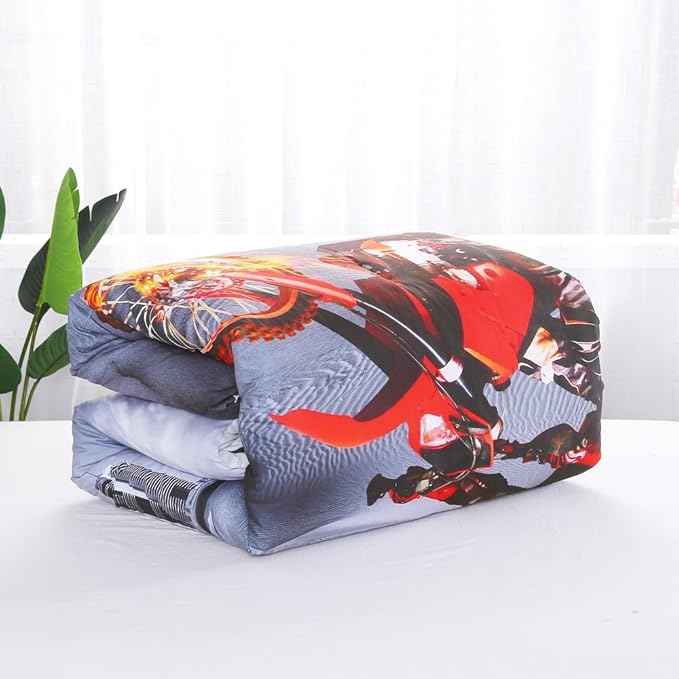 Dirt Bike Comforter Sets Queen Size Racing Motocross Sports Extreme Theme Bedding Sets for Boys