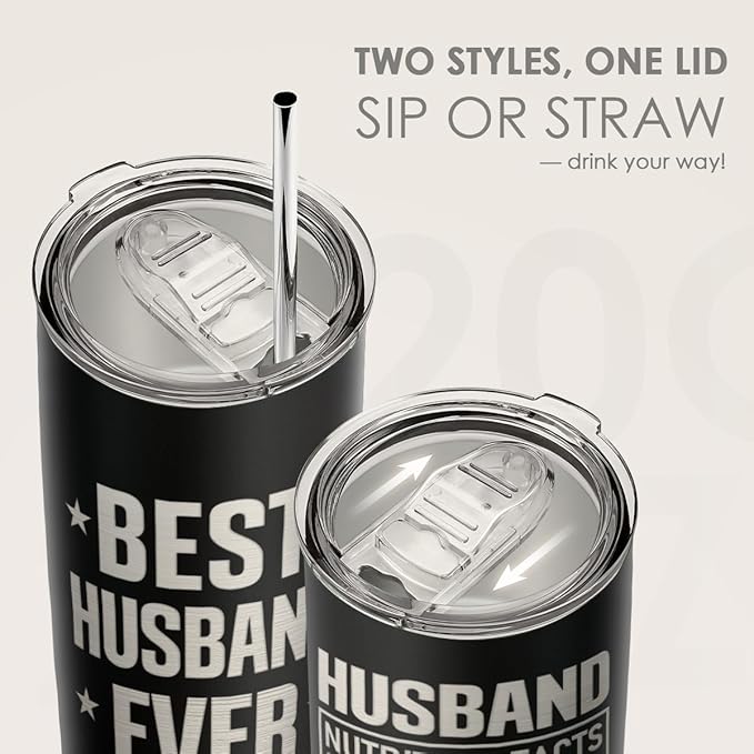 SANDJEST Husbands Tumbler 20oz, Stainless Steel Travel Cup with Lid, Best Husband Ever Insulated Coffee Mug, Husband Gifts for Men Boyfriends on Birthday Christmas Valentine