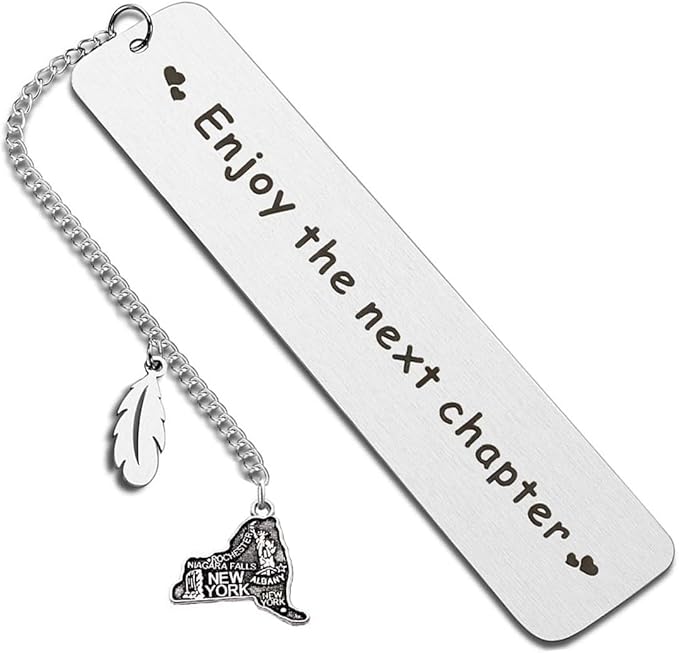 BRBAM Enjoy The Next Chapter Bookmark Personalized US State Map and Feather Pendant Bookmark Sweet Graduation Gift Retirement Gift (New York)