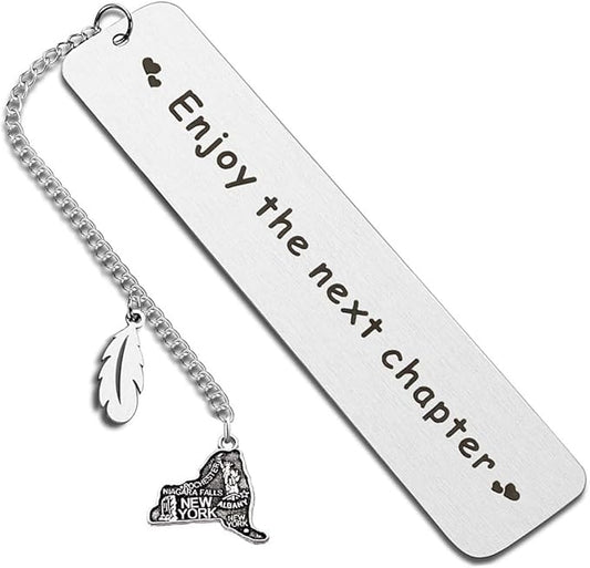 BRBAM Enjoy The Next Chapter Bookmark Personalized US State Map and Feather Pendant Bookmark Sweet Graduation Gift Retirement Gift (New York)