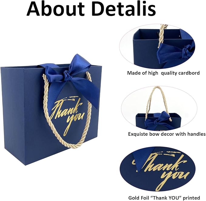 TKSBAG 100 Pack Small Thank You Gift Bags with Handles, 5.5''x 2.5''x4.7'' Mini Navy Blue Gift Bags Bulk for Baby Shower, Birthday, Wedding, Party Favors, Back to School, Summer Party