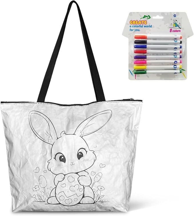 Cartoon Animal Printed DIY Coloring Tote Bag Waterproof Paper Handbags for Women Large Travel Shoulder Bags Purses