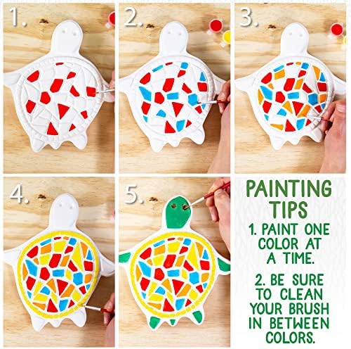 Creative Roots Mosaic Turtle DIY Stepping Stone Kit, Includes Ceramic Stone & 6 Vibrant Paints for Kids Ages 8+ - Image 5
