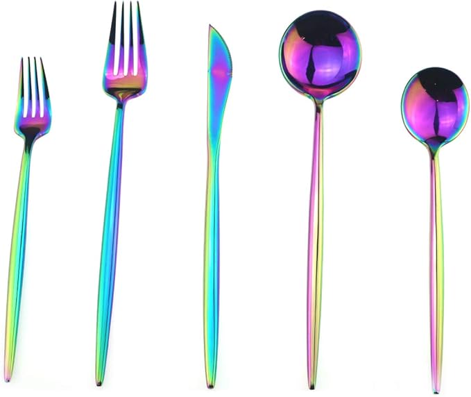 Gugrida 20-Piece 18/10 Stainless Steel Luxury Mirror Polished Rainbow Colorful Silverware Flatware Cutlery Set Service for 4 Include Knife Fork Spoon Dessert Fork Teaspoon Dishwasher Safe