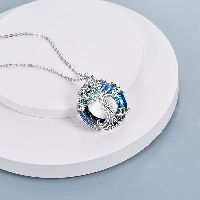 TOUPOP Tree of Life Necklace 925 Sterling Silver Family Tree Pendant Austrian Crystal Jewelry Valentines Day Birthday Gifts for Women Mom Wife Her