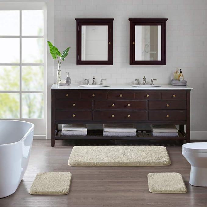 Suchtale Large Bathroom Rug Extra Soft and Absorbent Shaggy Bathroom Mat (24 x 40, Light Tan) Machine Washable Microfiber Bath Mat for Bathroom, Non Slip Bath Mat, Bathroom Floor Mats Rubber Back