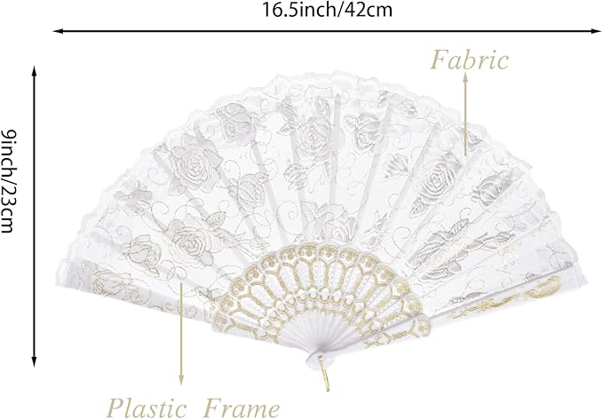 QIRMIZI 30pcs Silk Folding Hand Fans,Silk Fans,White Rose Fans,Perfect for Weddings, Parties, and Dancing,White