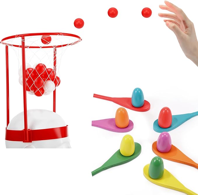 Outdoor Lawn Carnival Games Shaking Swing Balls Game Kit Head Hoop Basketball Party Spoon and Egg Race Games Party for Indoor Outdoor Christmas Easter Favors Gifts Toys