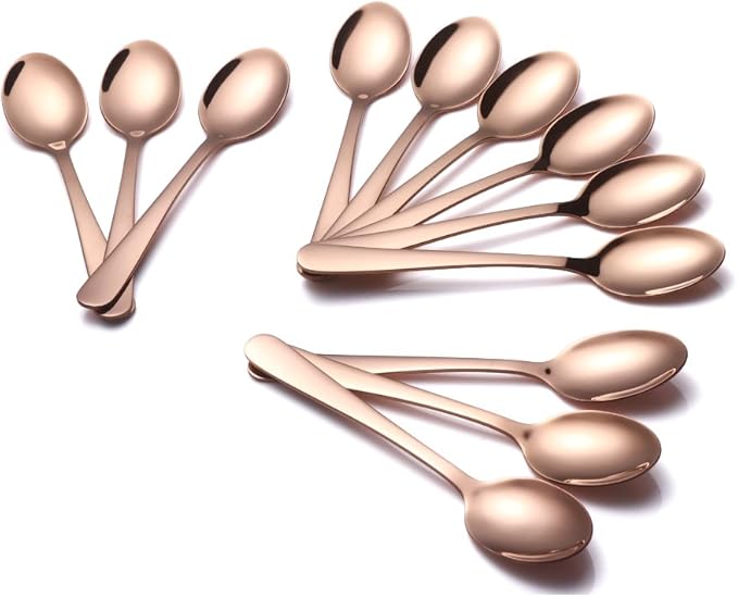 Buyer Star 12 Pieces Rose Gold Teaspoons 5.5-Inch Mini Coffee Spoons Stainless Steel Sugar Demitasse Espresso Spoons