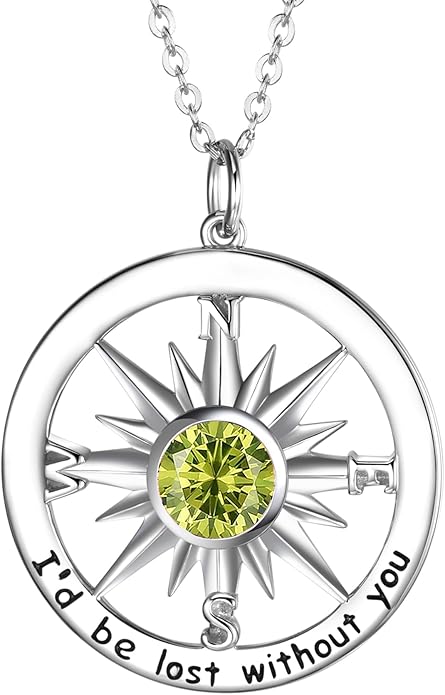 S925 Necklace Birthstone Compass Gift for Women Jewelry Sterling Silver Necklace for Wife Wedding Anniversary Girlfriend Birthday Gifts for Her Valentines Day Mom Mothers Day