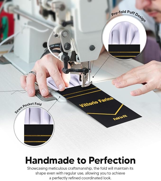 Premium Pre-Folded Four-Point Suit Pocket Square for Men with Sewn Pocket Fold