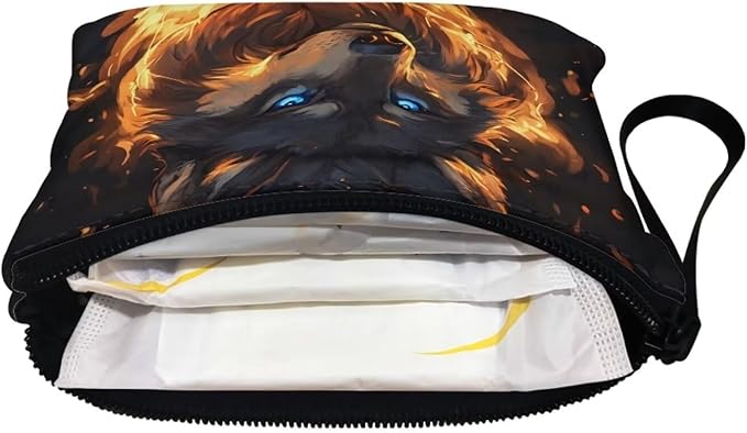 Dolyues Wolf Fire Coin Purse Pouch Animal Print Coin Change Purses Cool Coin Holders For Kids Zipper Wallet with Hand Wristlet Lightweight and Portable
