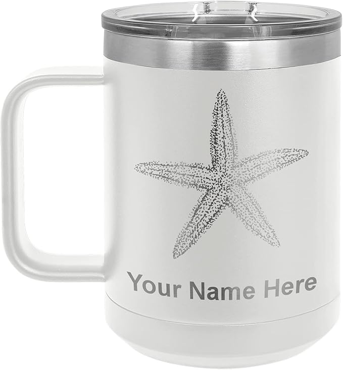 LaserGram 15oz Vacuum Insulated Coffee Mug, Starfish, Personalized Engraving Included (White)