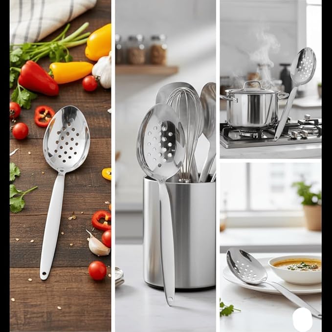 Chef Kunz Perforated Spoon | 18/10 Stainless Steel Plating 9 Inch Basting Quenelle Serving Plating Spoon (Perforated)