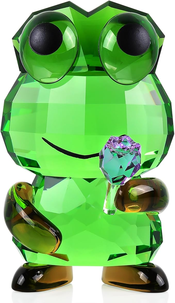 Crystal Frog Hold a Purple Rose Figurine Gifts for Women Mom - Funny Lucky Frog Ornament for Home Office Balcony Tabletop Decor Housewarming Birthday Gift