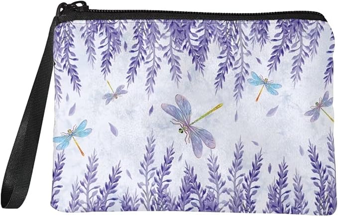 Dolyues Dragonfly Soft Coin Purse Change Pouch for Women Purple Travel Wallets Small Handbags Girls Clutch Bag Phone Bags Coins Pocket with Wrist Strap