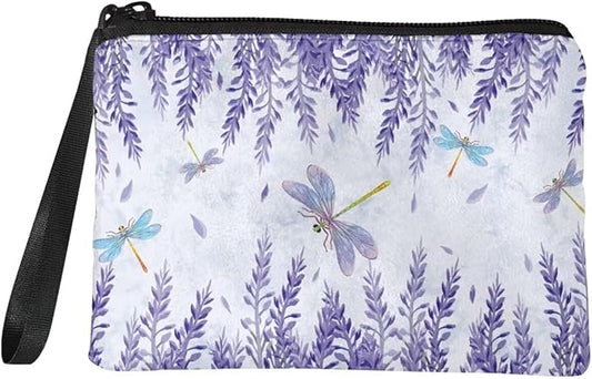 Dolyues Dragonfly Soft Coin Purse Change Pouch for Women Purple Travel Wallets Small Handbags Girls Clutch Bag Phone Bags Coins Pocket with Wrist Strap