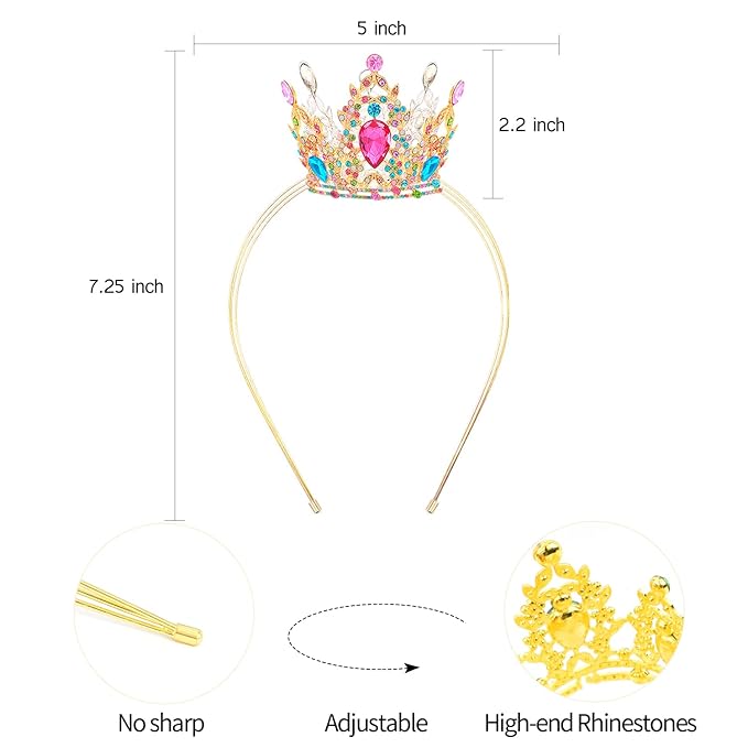 VELSCRUN Rainbow Crystal Tiara Headband, Crowns for Women, Princess Girls Tiaras, Royal Queen Crown Princess Quinceanera Headpieces for Birthday Prom Bride Wedding Pageant Party Hair Band