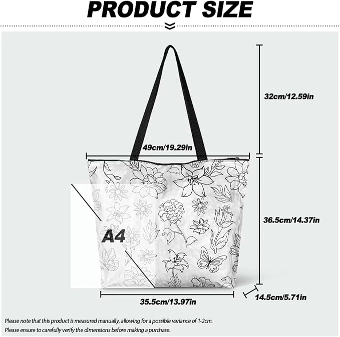 Cartoon Animal Printed DIY Coloring Tote Bag Waterproof Paper Handbags for Women Large Travel Shoulder Bags Purses