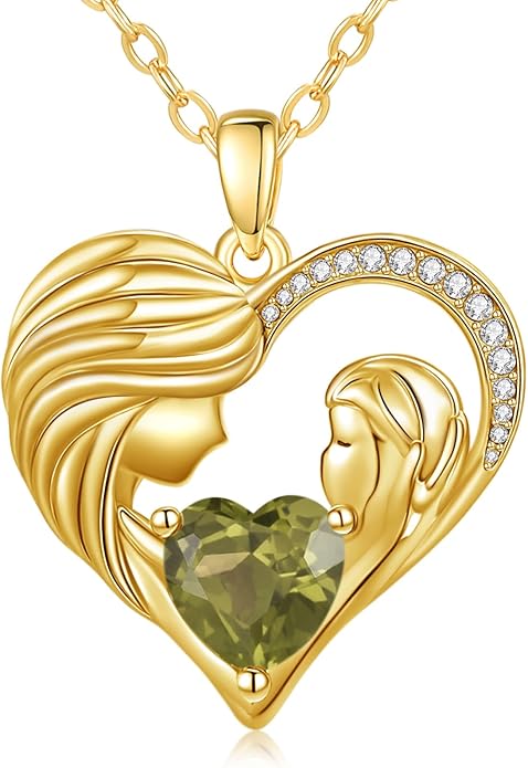 Mother and Daughter/Son Love Heart Necklace White Gold/14K Gold/Rose Gold Birthstone Jewelry Christmas Mothers Day Birthday Gifts For Mom Wife Grandma Women