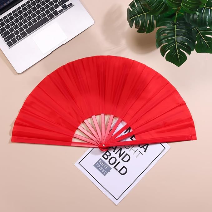 Plastic 13inch Large Rave Fan Popping Fan Clacking Fans for Line Dancing,Hand Fans for Women Foldable,Outdoor,Wedding,Party (Red)