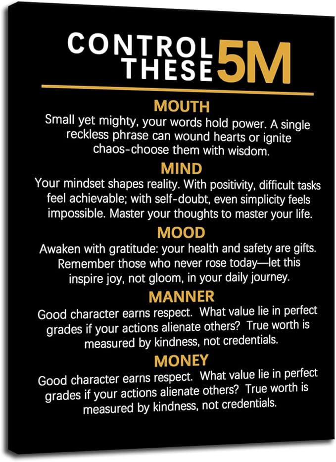 Inspirational Print Poster Control There 5M Motivational Canvas Office Wall Art Inspiring Quotes Picture Painting Modern Artwork for Home Bedroom Living Room Classroom Decor Frame[30''W X 40''H]
