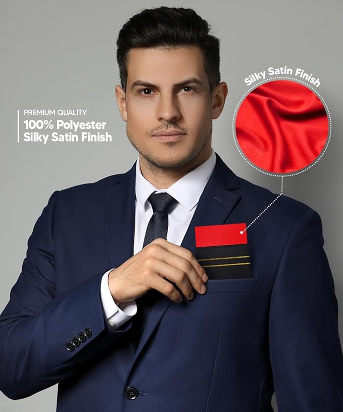 Premium Pre-Folded Four-Point Suit Pocket Square for Men with Sewn Pocket Fold