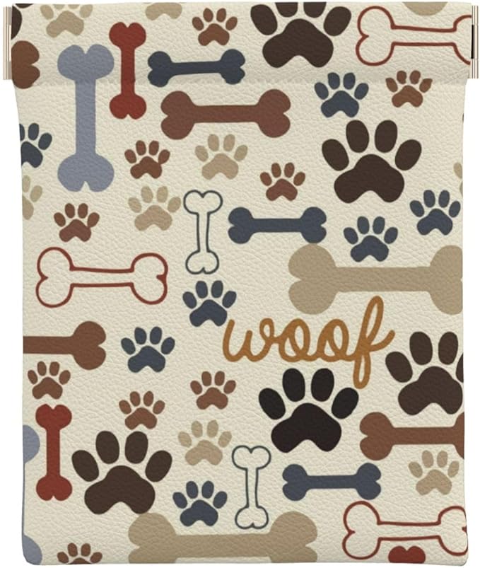 Coin Purse Dog Paw Prints Bones Leather Squeeze Coin Purse Mini Pouch Change Wallet Bag Gifts for Women Kids Girls Key Holder