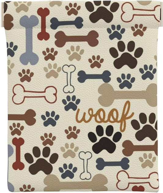 Coin Purse Dog Paw Prints Bones Leather Squeeze Coin Purse Mini Pouch Change Wallet Bag Gifts for Women Kids Girls Key Holder