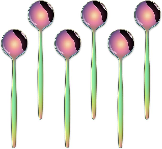 5.1 Inch Coffee & Tea Spoons Set,6 Pieces Rainbow Stainless Steel Espresso Spoon,Cute Small Spoons For Dessert Coffee