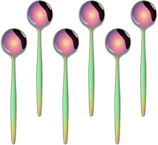 5.1 Inch Coffee & Tea Spoons Set,6 Pieces Rainbow Stainless Steel Espresso Spoon,Cute Small Spoons For Dessert Coffee