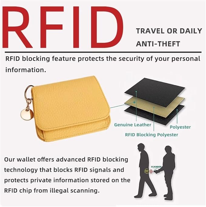 Mudono Small Wallet for Women RFID Blocking Genuine Leather Card Case Slim Tri-Fold Wallet with Zipper Pocket and Keychain