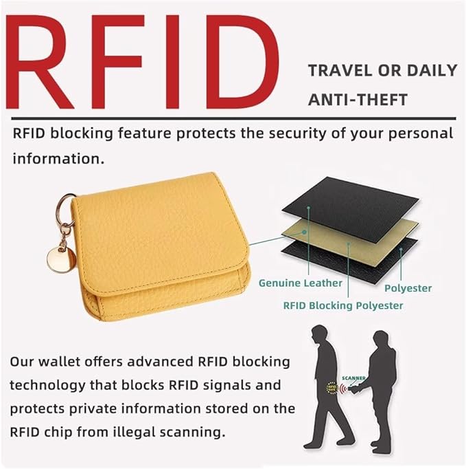 Mudono Small Wallet for Women RFID Blocking Genuine Leather Card Case Slim Tri-Fold Wallet with Zipper Pocket and Keychain