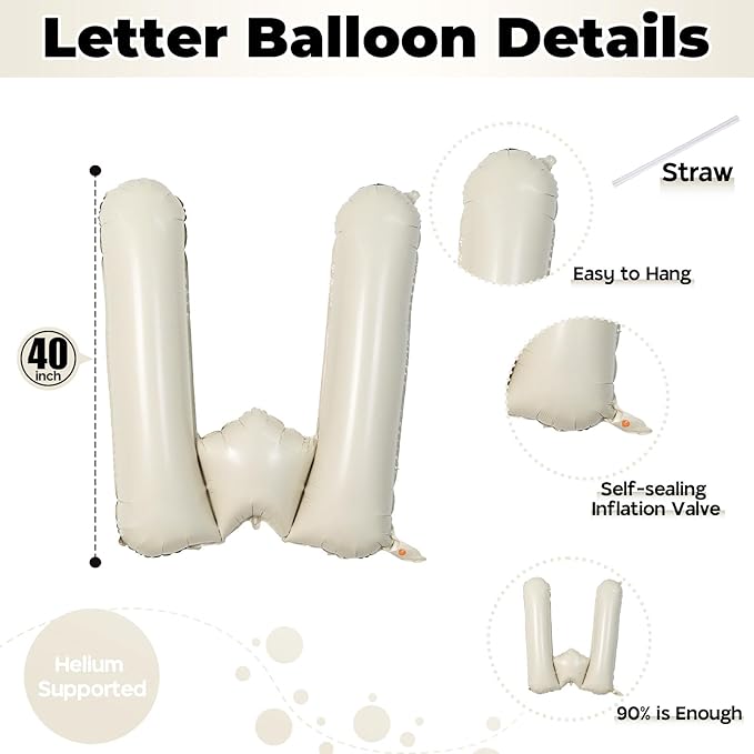 Beige WILD Balloons for Wild One Party Decorations, 40 Inch Cream White Sand WILD Balloon Letters, Ivory Alphabet WILD Balloon for Kids Boys Girls Two Wild Birthday Baby Shower Party Decorations
