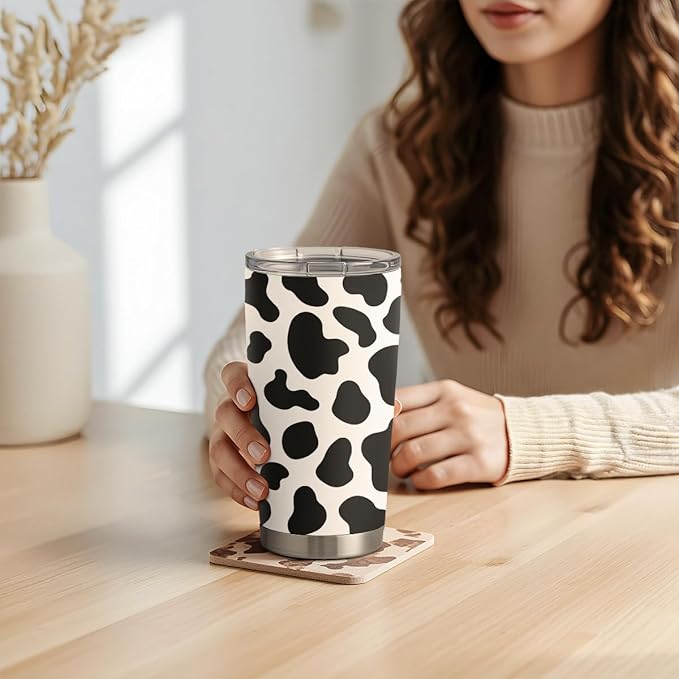 SANDJEST Cow Print Tumbler 20oz Stainless Steel Insulated, Travel Coffee Cup, Gifts for Cow Lovers Women Girls, Birthday Christmas