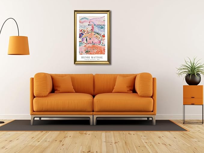 Wieco Art Framed Wall Art View of Collioure 1905 by Henri Mattise Abstract Colorful Art Matisse Posters Canvas Prints for Wall and Home Office Decorations Bronze Gold Frame