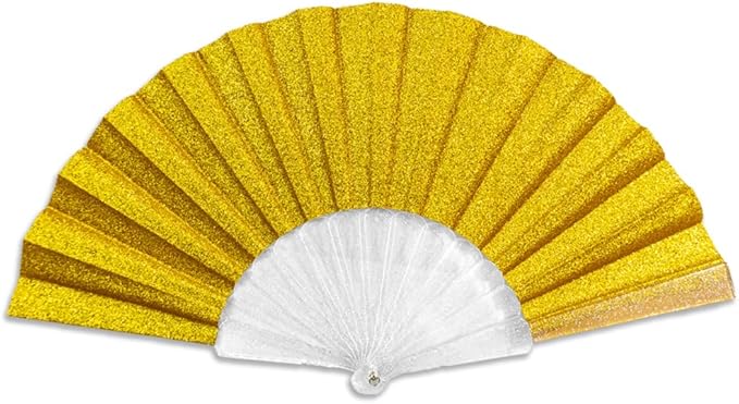 Flags Importer Glitter Gold Small Hand Fan (Clear Handle)