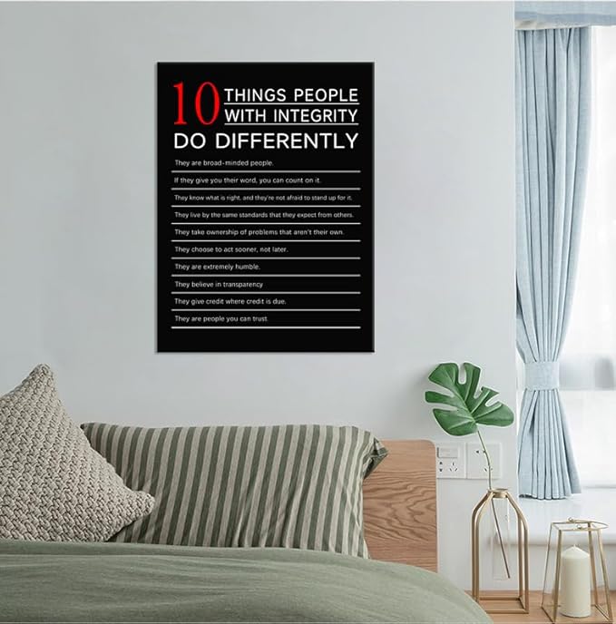 Inspirational Canvas Wall Art 10 Thing People with integrity do Differently Quotes Motivational Poster Prints Framed for Classroom Modern Home Wall Decor Framed Ready to Hang [18''W X 24''H]