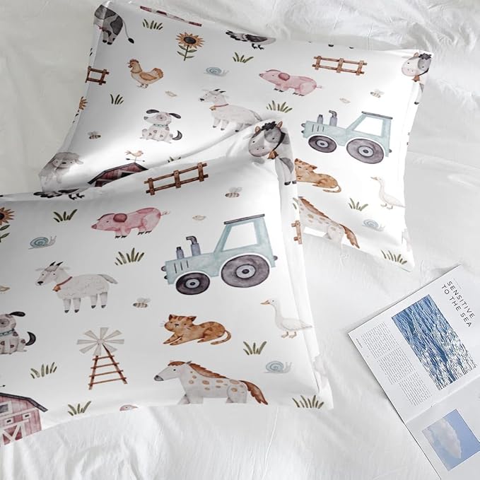 Comforter Set Twin Size, Farm Animal Cow 5 Pcs Bedding for Kids and Adults, Autumn Cute Tractor Bed Sheet Sets with Fitted Sheet Pillowcase & Sham for Bedroom Bed Decor