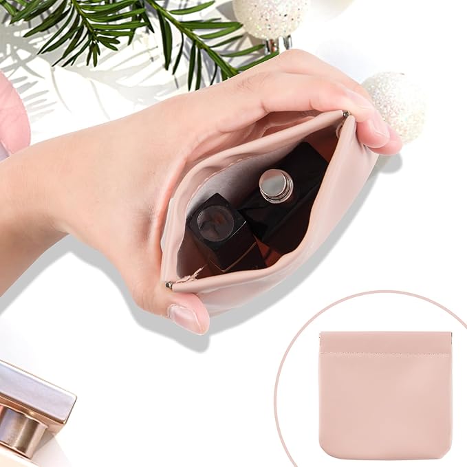 4Pcs Small Makeup Bag, Travel Storage Pouch for Women, Press Buckle Cosmetic Organizer for Lipstick, Jewelry and Purse