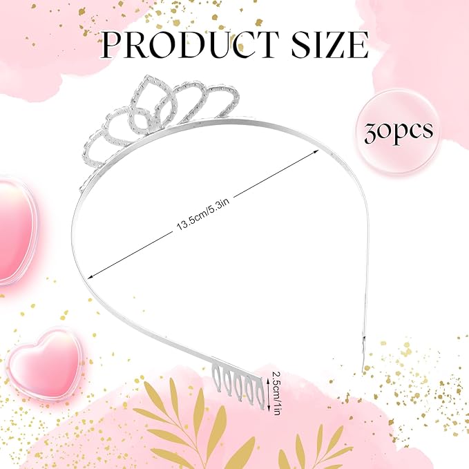 Lyrow 30 Pcs Tiara Crowns for Women Bulk Galentines Day Party Favors Crystal Queen Crowns with Comb Headband Silver Princess Tiaras for Birthday Wedding Halloween Christmas(Beautiful Style)