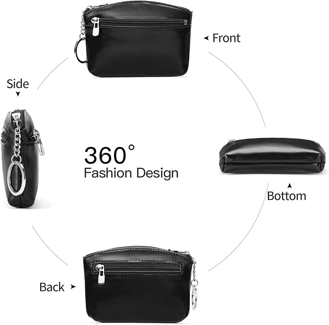 SENDEFN Genuine Leather Small Coin Purse Pouch Change Holder Wallet for Women With KeyChain