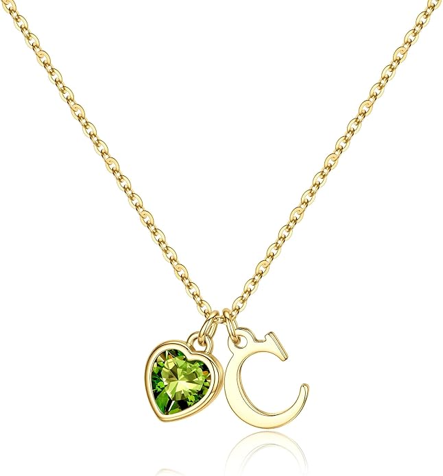 Turandoss Valentines Day Gifts for Her Trendy, Dainty 14K Gold Plated Initial A-Z Heart Birthstone Pendant Necklace Personalized Bridesmaid Birthday Valentines Jewelry Gifts for Women Girls