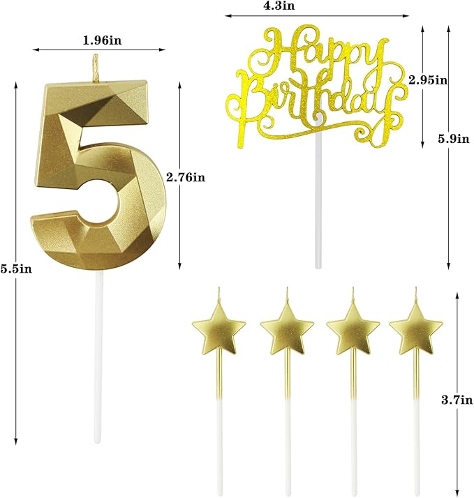 Golden Number 15 Birthday Candles and Star Birthday Candles 2.76 inch Birthday Cake Candles 3D Diamond Shaped Candles are Suitable for Birthday Parties and Anniversary Cake Decorations Candles