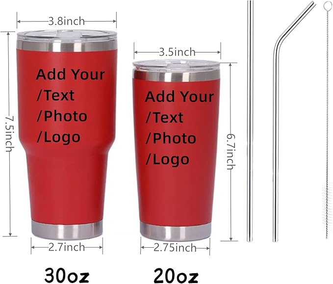 Personalized Photo 20oz 30oz Stainless Steel Tumbler,Custom Coffee Tumbler Cup With Lid And Strawstraw Vacuum Insulated With Text Photo Logo (Grey(20oz/30oz))